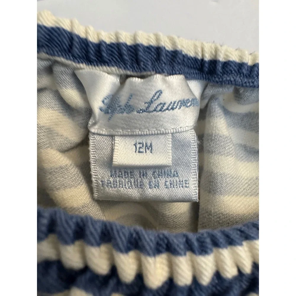 Ralph Lauren Baby Girls Blue Striped Button Front Sleeveless Dress & Bloomer 12M